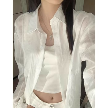 Ženska lagana bluza Vinylon, šal-stil, UPF 30+ zaštita od sunca, proljeće 2025, Harajuku japansko-korejski ležerni stil, kopčanje s kopčama