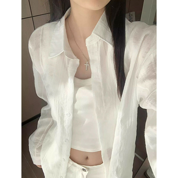 Ženska lagana bluza Vinylon, šal-stil, UPF 30+ zaštita od sunca, proljeće 2025, Harajuku japansko-korejski ležerni stil, kopčanje s kopčama