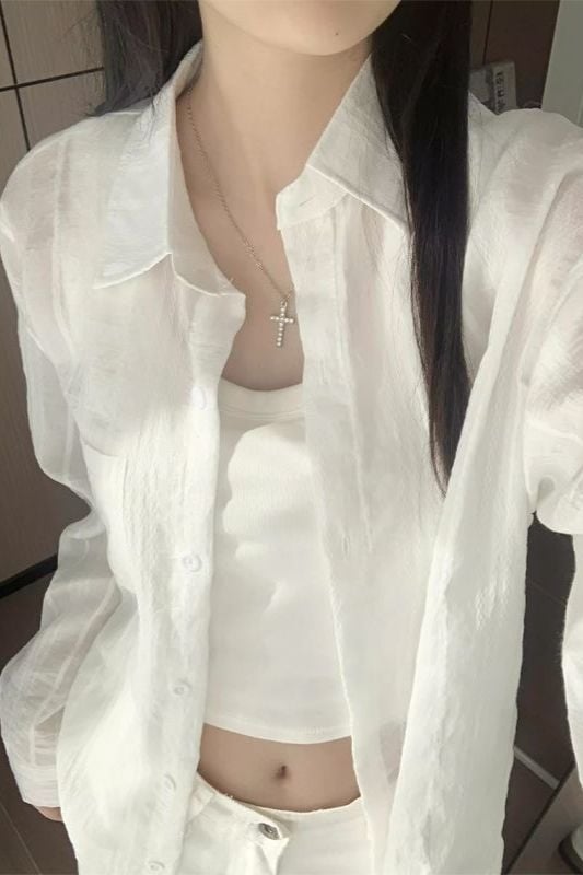 Ženska lagana bluza Vinylon, šal-stil, UPF 30+ zaštita od sunca, proljeće 2025, Harajuku japansko-korejski ležerni stil, kopčanje s kopčama