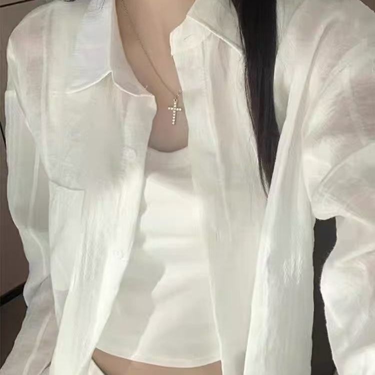 Ženska lagana bluza Vinylon, šal-stil, UPF 30+ zaštita od sunca, proljeće 2025, Harajuku japansko-korejski ležerni stil, kopčanje s kopčama