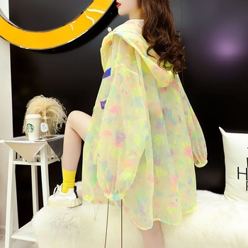 Ženska jakna s UV zaštitom, kapuljača, prugasti uzorak, dugački kroj, sintetička vlakna