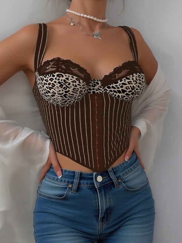 Tube top s čipkou na chrbte, s výstuhou, leopardí vzor, polyester, krátka dĺžka