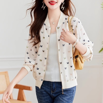 Šifon cardigan s dugim rukavima za sunčevu zaštitu, uski kroj, srednja duljina, poliester (95%+), UPF40+, uzorak leptira, lagana pletena jakna