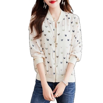 Šifon cardigan s dugim rukavima za sunčevu zaštitu, uski kroj, srednja duljina, poliester (95%+), UPF40+, uzorak leptira, lagana pletena jakna