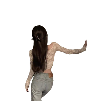 Poliester čipkasti proziran kardigan, kratka duljina, dugi rukavi, okrugli izrez, Mori wind stil