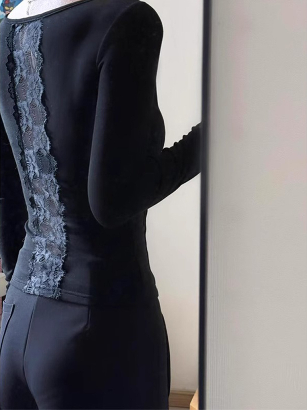 Tričko s V- golierom, dlhé rukávy, úzky strih, geometrický vzor, bavlnená látka 90–95% bavlny