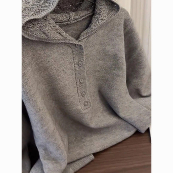 Dámsky pletený top s kapucňou a čipkovanými vsadkami, jesenné-zimné, vlna zo oviec, ľadová hodváb a spandex zmes