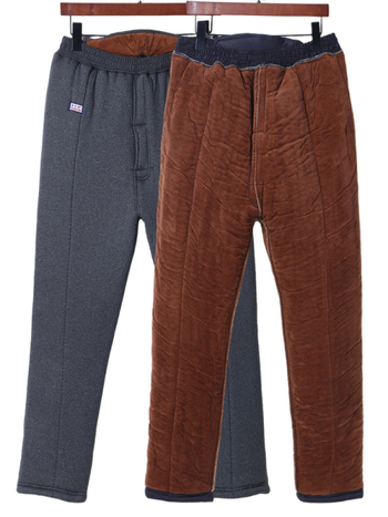 Мъжки зимни панталони с права кройка, подплатени с флис, пълнеж коприна-памук, изкуствена кожа като материя и подплата, подходящи за работа, Пролет 2025