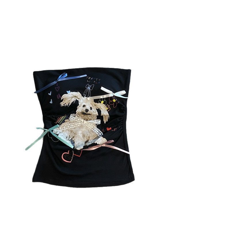 Ženski top bez ramena – anime uzorak, kratka duljina 40–50 cm, pamuk 90–95% s spandeksom do 30%