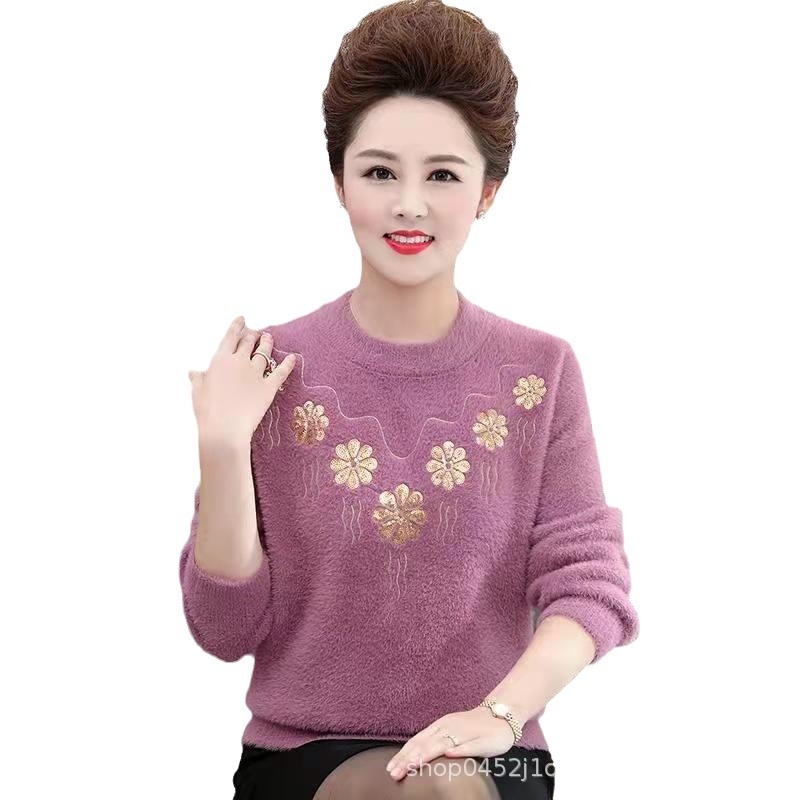 Ženski džemper od mink velura, 50-70% sadržaja mink, dizajn color-block, slobodan kroj, okrugli ovratnik