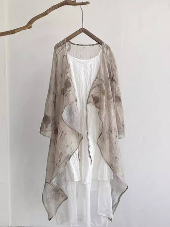 Bluza s vezicama u Zen stilu od Tencela, biljni cvjetni uzorak, nepravilni kroj, dugi rukavi, UV zaštita UPF30+