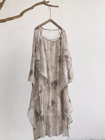 Bluza s vezicama u Zen stilu od Tencela, biljni cvjetni uzorak, nepravilni kroj, dugi rukavi, UV zaštita UPF30+