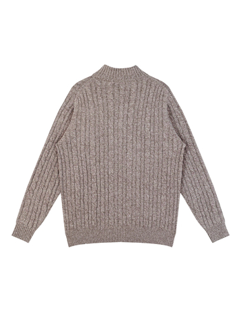 Πλεκτός πουλόβερ με φλοράλ καμπά πλέξη από μαλλί, μισό φερμουάρ, χαλαρή εφαρμογή.