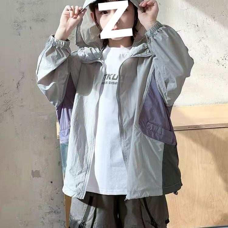 Dječja vanjska jakna s UV zaštitom UPF50+, prugasti uzorak, sintetičko vlakno, bez kapuljače, dugi kroj