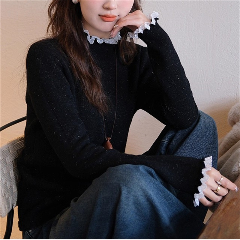 Félmagas galléros kötött pulóver, egyszínű, 70-80% poliészter, <30% spandex