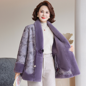 Ženski kaput od umjetne Mink Velvet, podstava od flisa, srednja duljina, zima 2025, za žene srednje dobi i starije