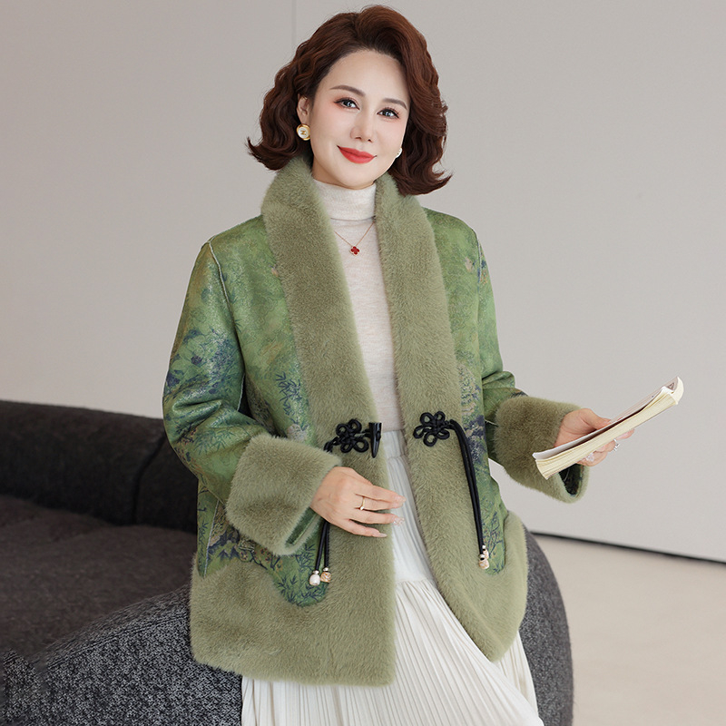 Ženski kaput od umjetne Mink Velvet, podstava od flisa, srednja duljina, zima 2025, za žene srednje dobi i starije