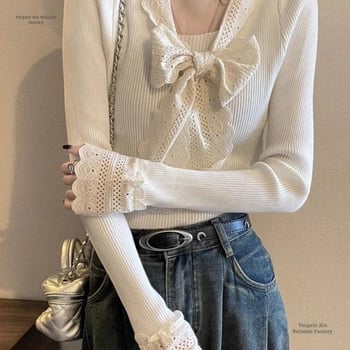 Bez rukava top s franucuskim rebrastim dizajnom, čipkast rub, V izrez, opušten oversize kroj, elegantan i ženstven stil