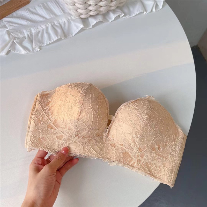 Grudni bez naramenica za žene — čipkasti push-up, off-shoulder, 3/4 košarica, protuklizni, oblikovana košarica