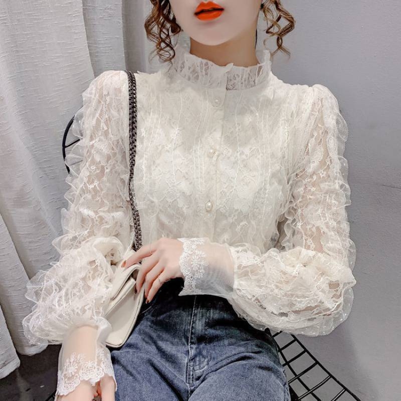 Csipkés kardigán polo gallérrel, hosszú ujjú, egyszínű, poliészter anyag, laza szabás