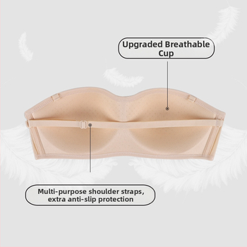 Sutien franțuzesc fără fir, cu bretele invizibile, anti-alunecare, respirabil și absorbant de transpirație, material nylon, căptușeală din spandex, 1/2 cup, bretele detașabile duble