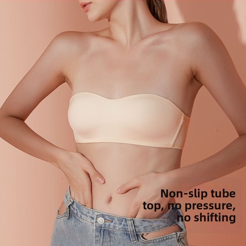Sutien franțuzesc fără fir, cu bretele invizibile, anti-alunecare, respirabil și absorbant de transpirație, material nylon, căptușeală din spandex, 1/2 cup, bretele detașabile duble