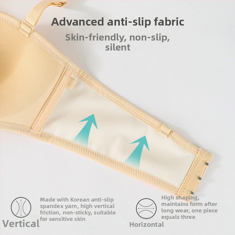 Sutien franțuzesc fără fir, cu bretele invizibile, anti-alunecare, respirabil și absorbant de transpirație, material nylon, căptușeală din spandex, 1/2 cup, bretele detașabile duble