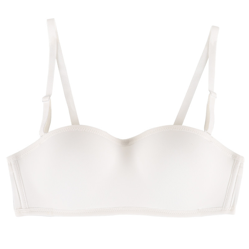 Sutien franțuzesc fără fir, cu bretele invizibile, anti-alunecare, respirabil și absorbant de transpirație, material nylon, căptușeală din spandex, 1/2 cup, bretele detașabile duble