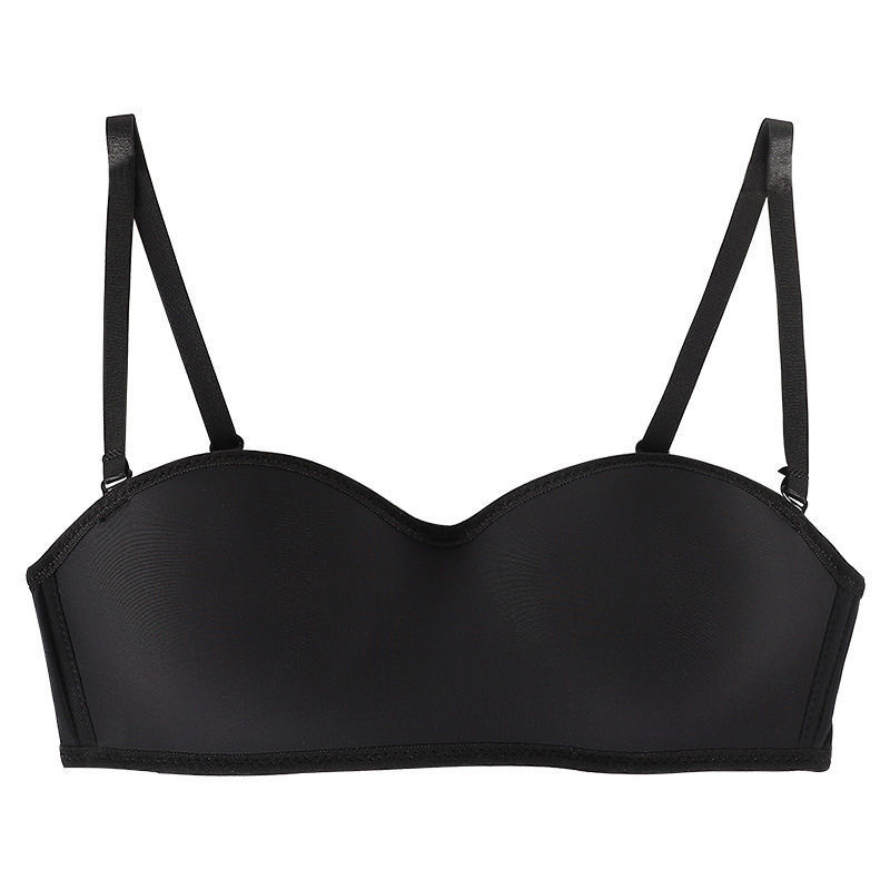 Sutien franțuzesc fără fir, cu bretele invizibile, anti-alunecare, respirabil și absorbant de transpirație, material nylon, căptușeală din spandex, 1/2 cup, bretele detașabile duble