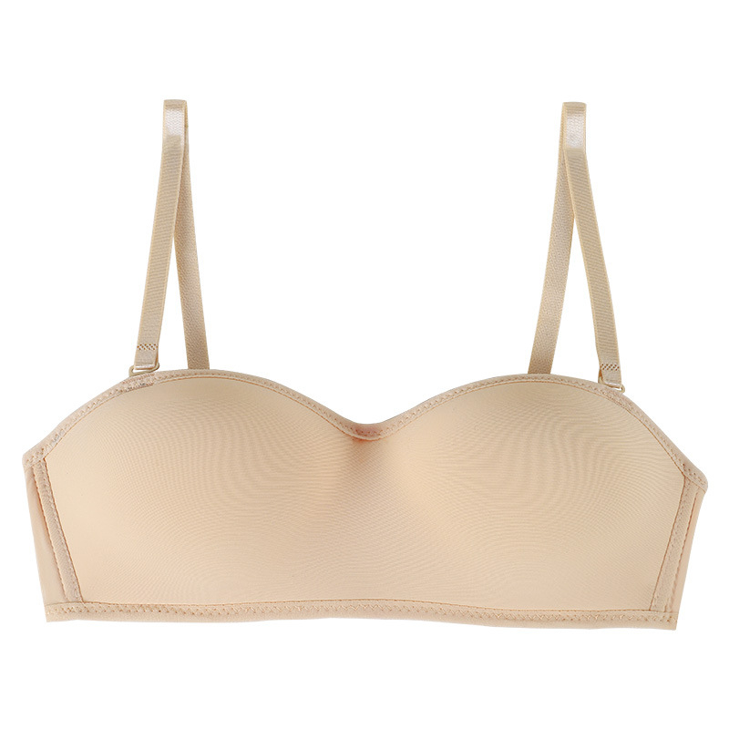Sutien franțuzesc fără fir, cu bretele invizibile, anti-alunecare, respirabil și absorbant de transpirație, material nylon, căptușeală din spandex, 1/2 cup, bretele detașabile duble
