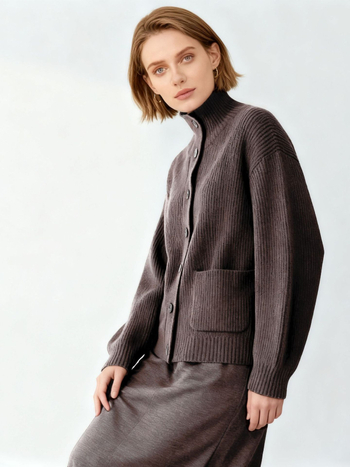 Ζακέτα από 100% yak μαλλί, φυσικά αδιάχρωμη, με ψηλό γιακά, χαλαρή γραμμή, πλεκτό ύφασμα, χειμώνας 2025