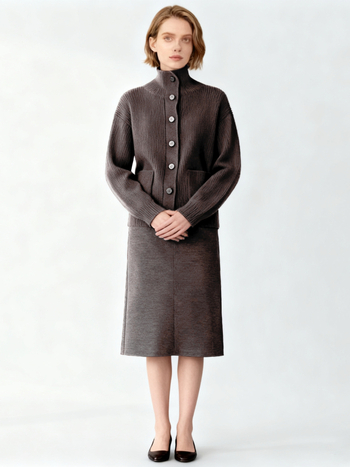 Ζακέτα από 100% yak μαλλί, φυσικά αδιάχρωμη, με ψηλό γιακά, χαλαρή γραμμή, πλεκτό ύφασμα, χειμώνας 2025