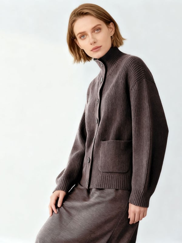 Ζακέτα από 100% yak μαλλί, φυσικά αδιάχρωμη, με ψηλό γιακά, χαλαρή γραμμή, πλεκτό ύφασμα, χειμώνας 2025