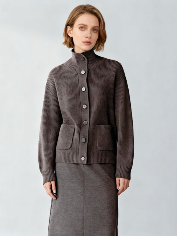 Ζακέτα από 100% yak μαλλί, φυσικά αδιάχρωμη, με ψηλό γιακά, χαλαρή γραμμή, πλεκτό ύφασμα, χειμώνας 2025