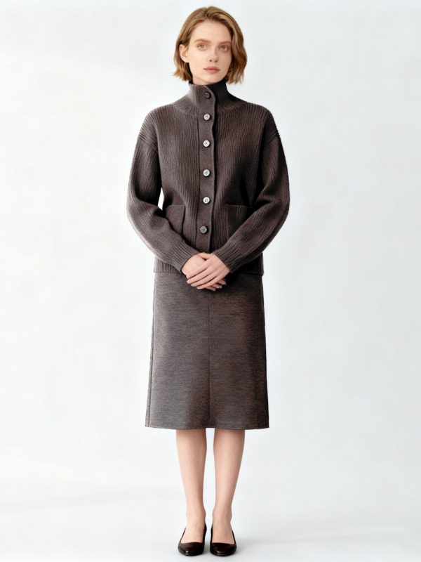 Ζακέτα από 100% yak μαλλί, φυσικά αδιάχρωμη, με ψηλό γιακά, χαλαρή γραμμή, πλεκτό ύφασμα, χειμώνας 2025