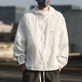 Muška ljetna jakna s kapuljačom i zaštitom od sunca, lagana i prozračna Ice-Silk tkanina, poliesterska smjesa, prednji zatvarač, bočni džepovi