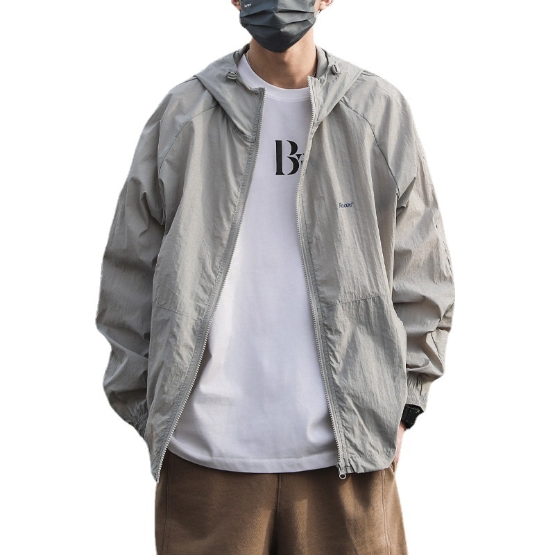 Muška ljetna jakna s kapuljačom i zaštitom od sunca, lagana i prozračna Ice-Silk tkanina, poliesterska smjesa, prednji zatvarač, bočni džepovi