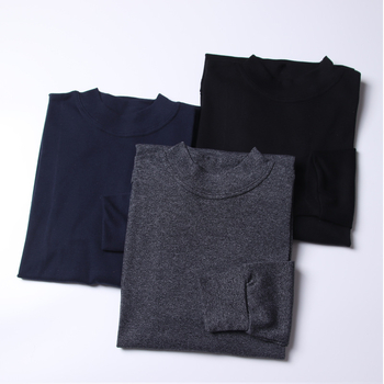 Muški pamučni dugi rukav top s visokim ovratnikom i ribastim pletenjem, 70% pamuk, prozračan, srednja debljina (161-180 g/m²)