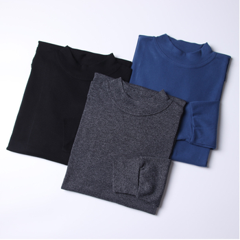 Muški pamučni dugi rukav top s visokim ovratnikom i ribastim pletenjem, 70% pamuk, prozračan, srednja debljina (161-180 g/m²)