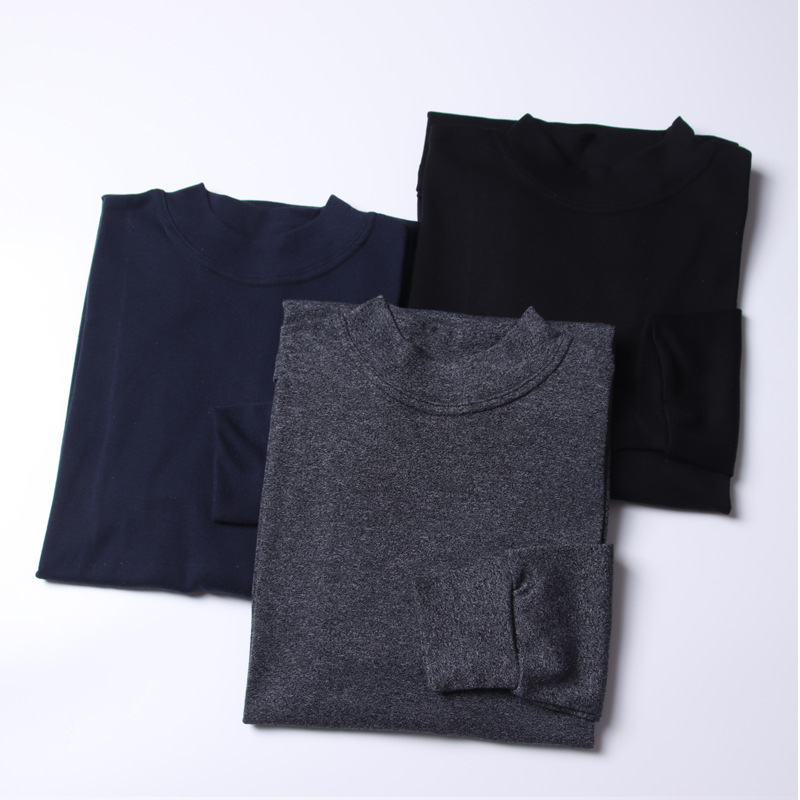 Muški pamučni dugi rukav top s visokim ovratnikom i ribastim pletenjem, 70% pamuk, prozračan, srednja debljina (161-180 g/m²)