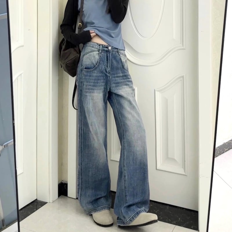 Ženska denim košulja u američkom stilu, kratka, podesive manžetne i struk uz dizajnerske trake, lagana tkanina