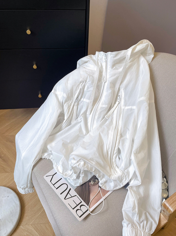 Дамска лека качулка със слънцезащита, с връзка на качулката, дълги ръкави, полиестер, цип отпред, стандартна кройка