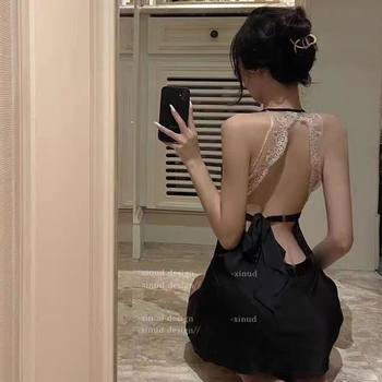 Seksi noćna haljina s čipkom nalik trepavicama, duboki dekolte, 80-90% poliester