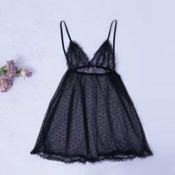 Prozirna čipkasta mrežasta noćna haljina – poliester, 90–95% poliester, gustoća tkanine 141–160 g/m²