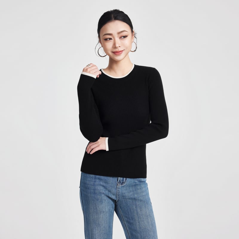 Γυναικείος πουλόβερ από μείγμα μαλλιού, με κουκούλα, στενή γραμμή, στρογγυλός λαιμός