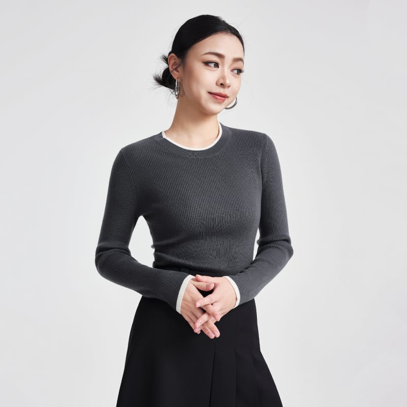 Γυναικείος πουλόβερ από μείγμα μαλλιού, με κουκούλα, στενή γραμμή, στρογγυλός λαιμός