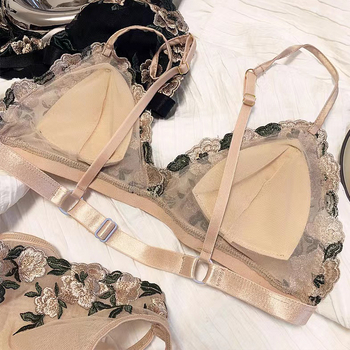 Cipkasti set grudnjaka s trokutastim košaricama, izvezeni detalji, ultra-tanki oblikovani košarice, francuski stil, poliester materijal