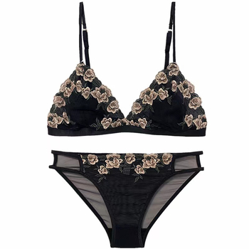 Cipkasti set grudnjaka s trokutastim košaricama, izvezeni detalji, ultra-tanki oblikovani košarice, francuski stil, poliester materijal