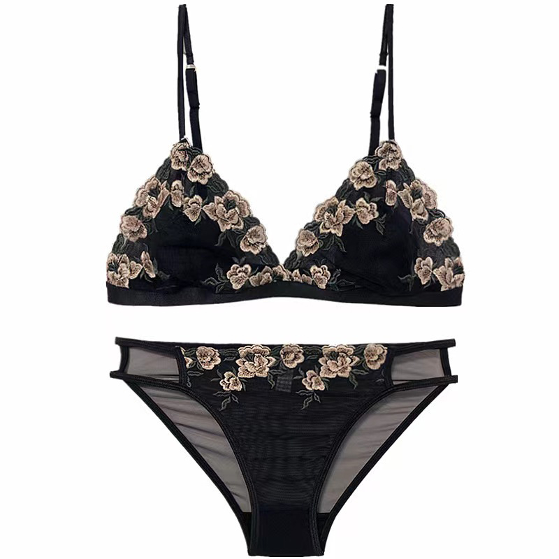 Cipkasti set grudnjaka s trokutastim košaricama, izvezeni detalji, ultra-tanki oblikovani košarice, francuski stil, poliester materijal