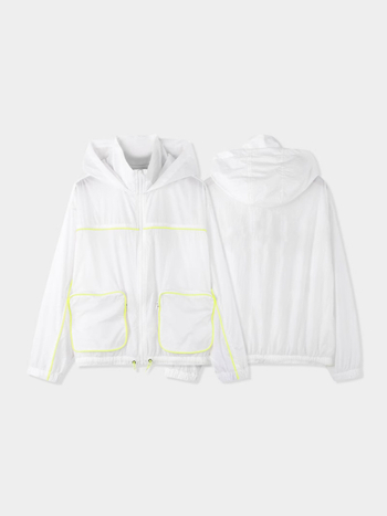 Jakna s kapuljačom za ljeto - tanak materijal, glavni materijal najlon, prednji zatvarač, tisk s prirodnim krajolikom, širok kroj